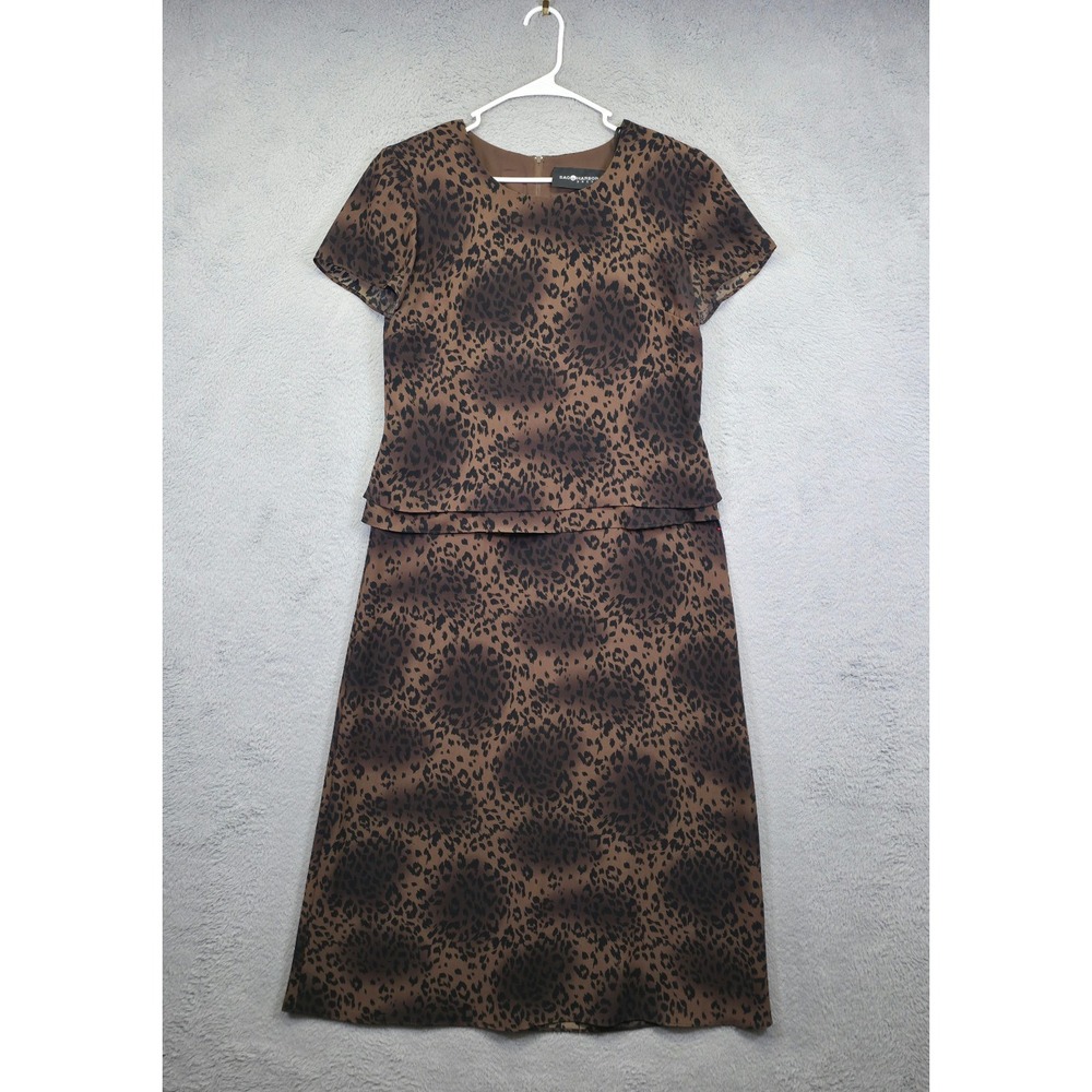 Sag Harbor Dress Women 10 Brown Leopard Print Layered Modest Retro Office Career